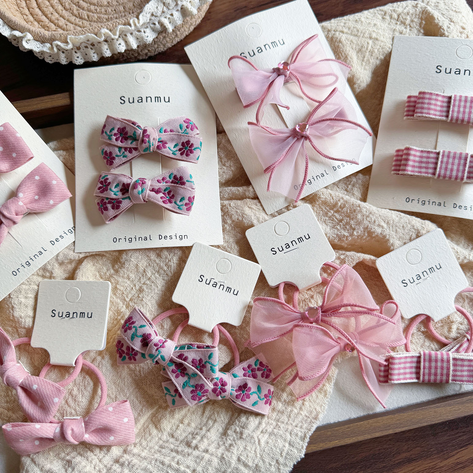 Embroidery Organza - 2pc Pink Embroidery Bow Baby Hair