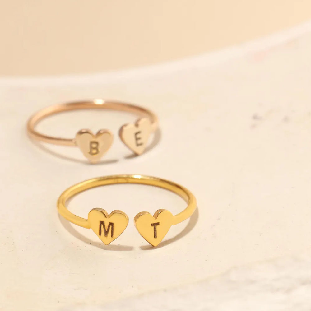 Embroidery Alphabet - COOLTIME Custom Heart Initial Ring Stainless