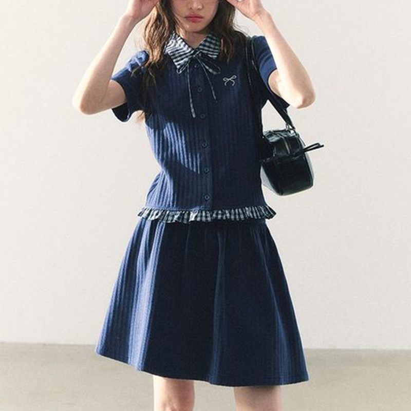 Embroidery Blouse - Summer Knitted Preppy Style Two Piece