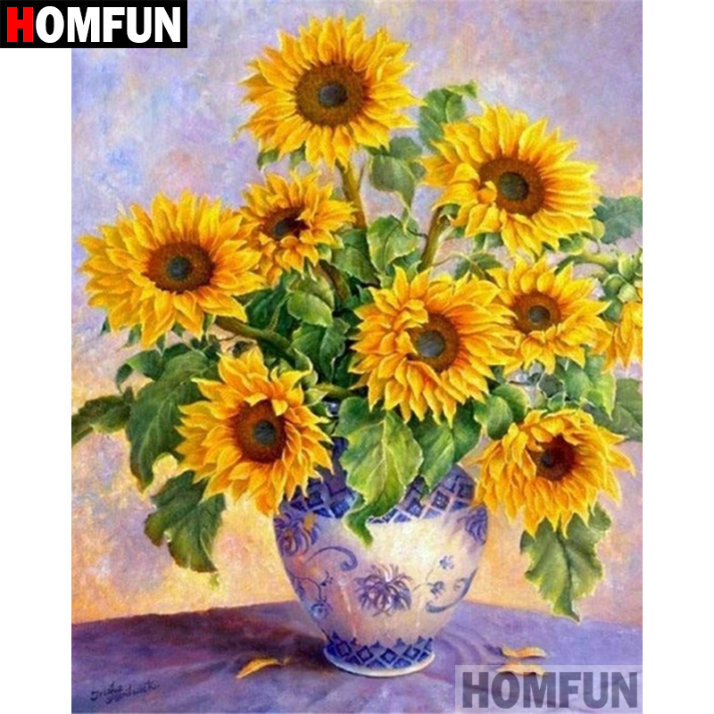 Embroidery Yellow Flower - HOMFUN 5D DIY Diamond Painting Full