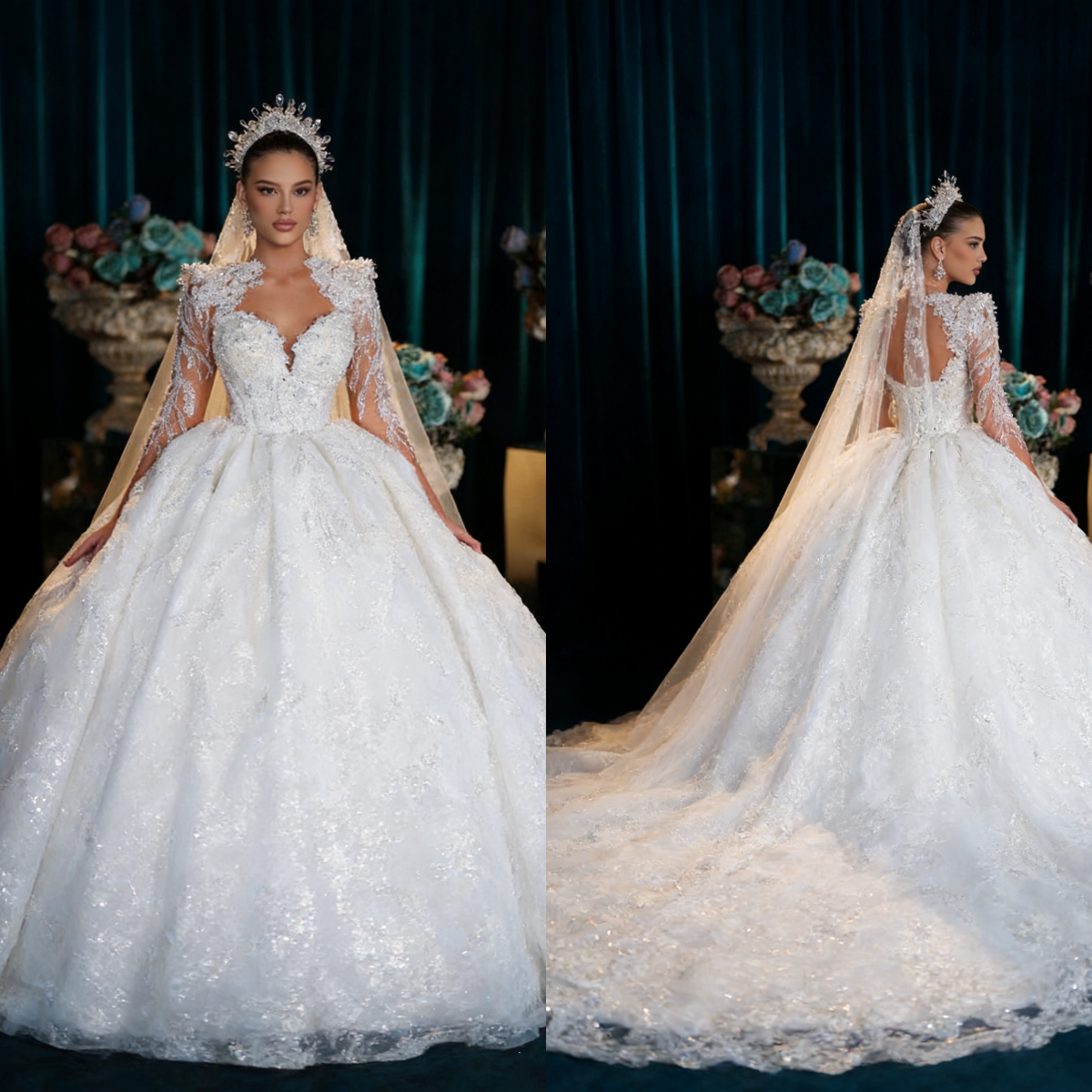 Embroidery Organza - Custom White Elegant Princess Wedding Dress