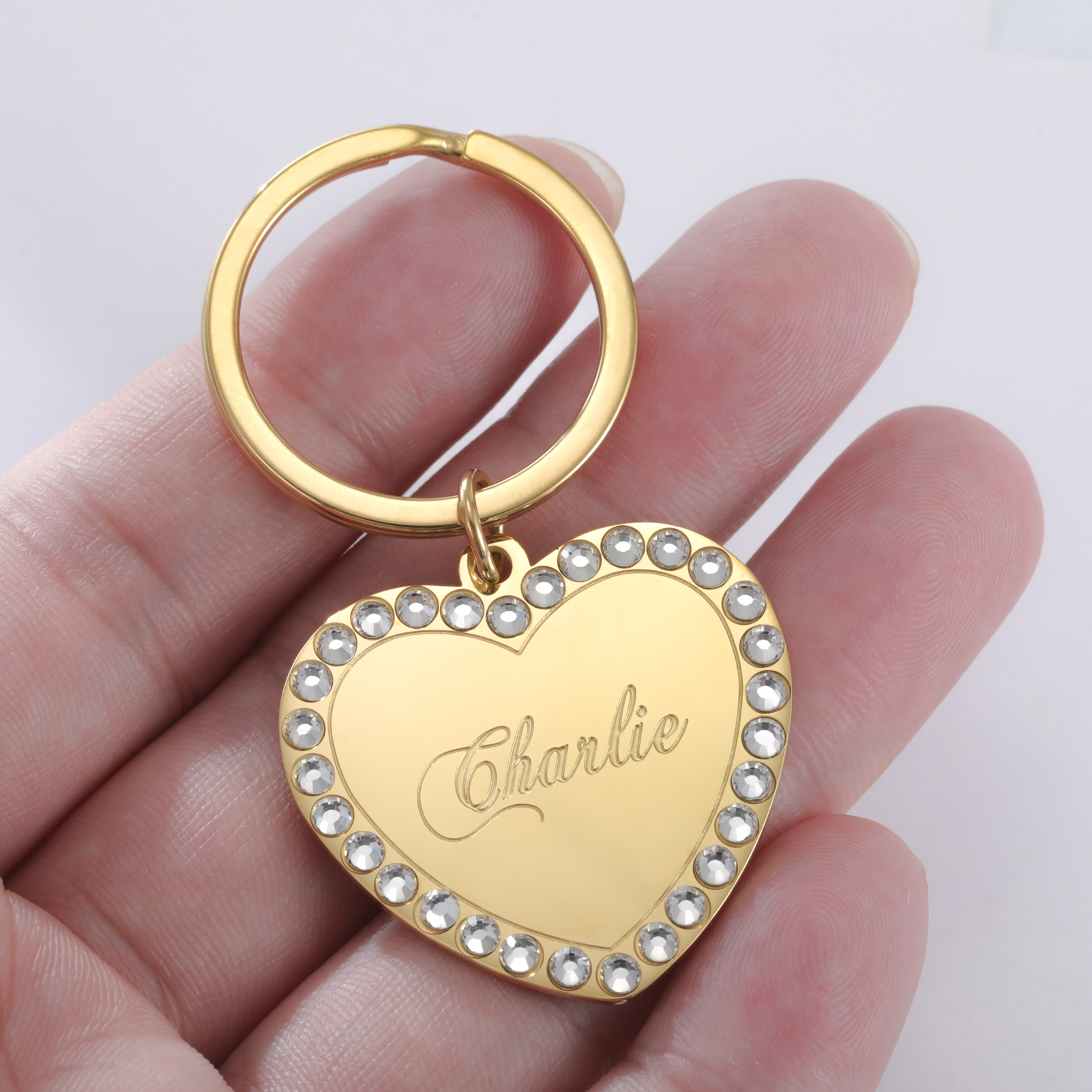 Embroidery Alphabet - COOLTIME Heart Custom Engraved Keychain Stainless