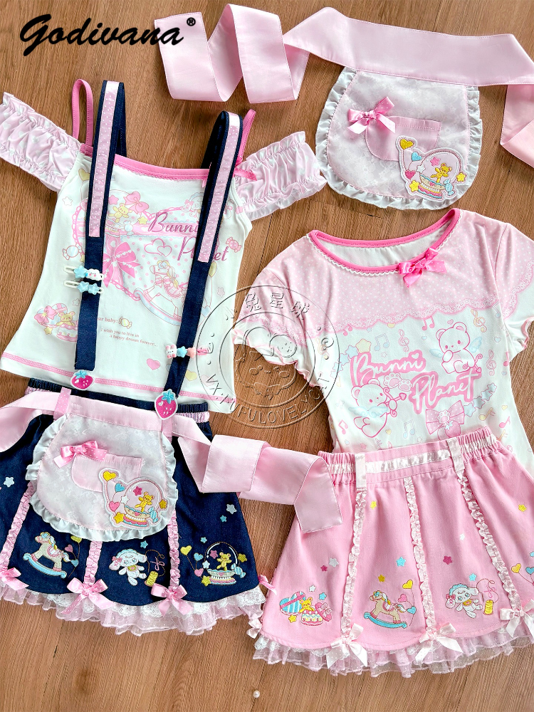 Embroidery Blouse - Lolita Daughters Clothes Cute Printed Strapless