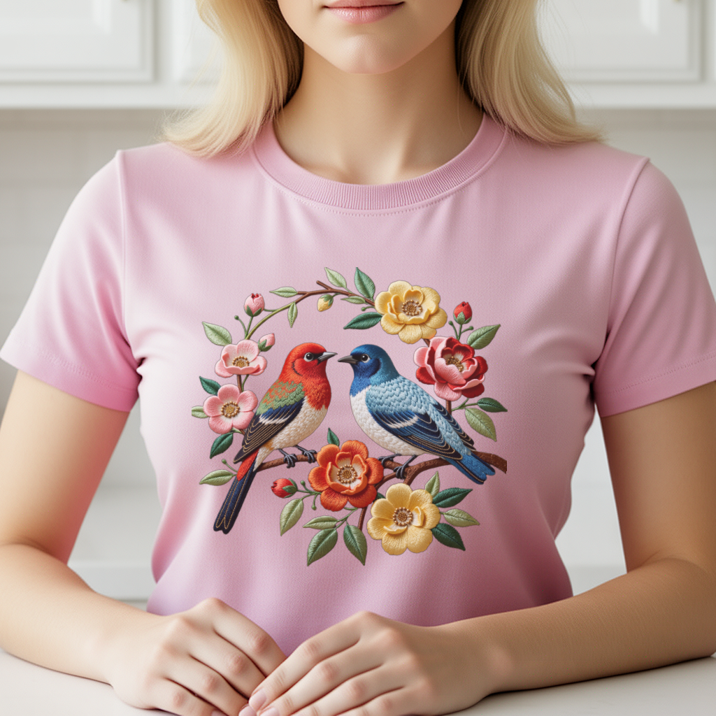 Embroidery Tshirt - 1 Piece of Bird Pattern Clothing