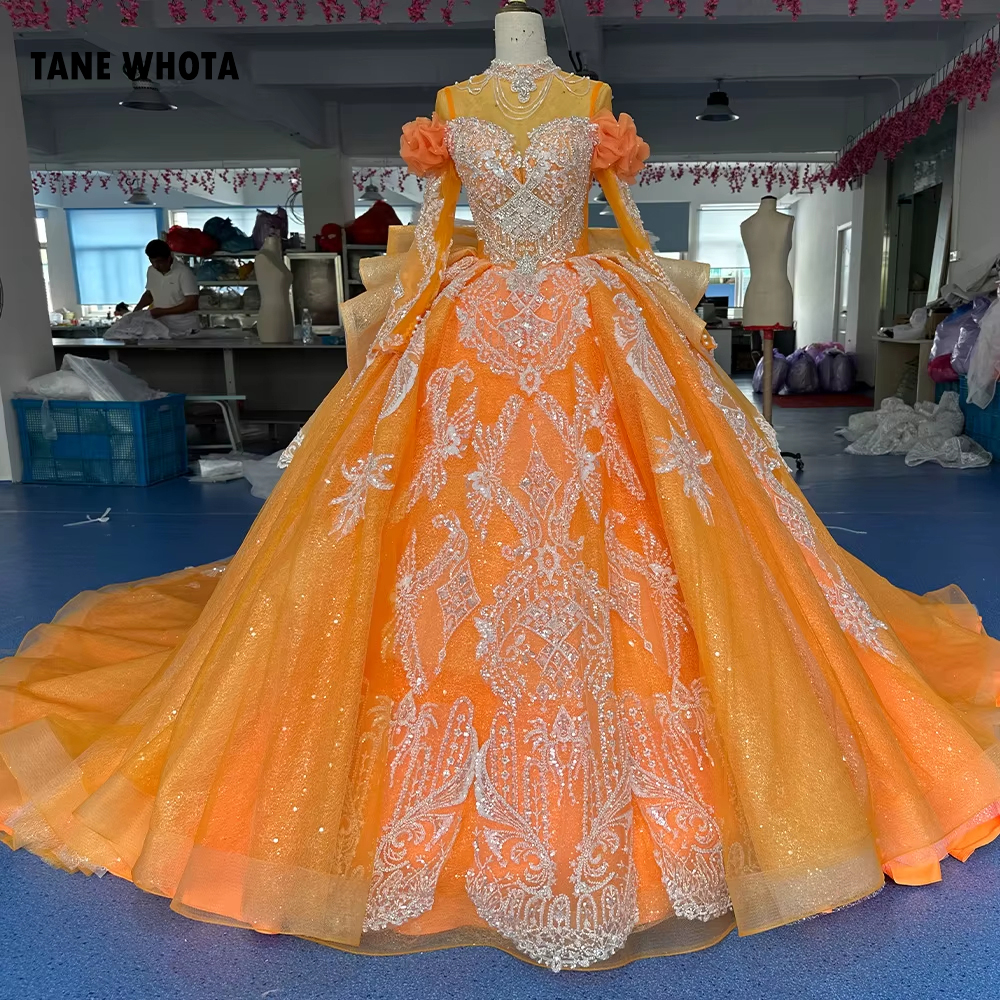 Embroidery Organza - Luxury Evening Dress High Long Sleeve