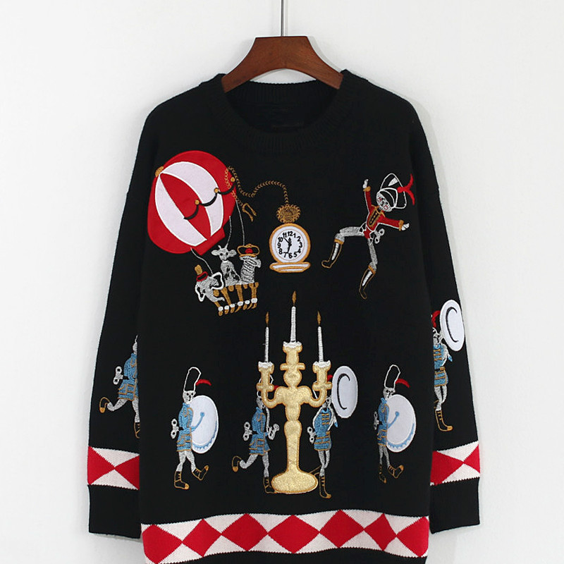 Embroidery Xmas - Winter Runway Sweater Women Luxury Brand