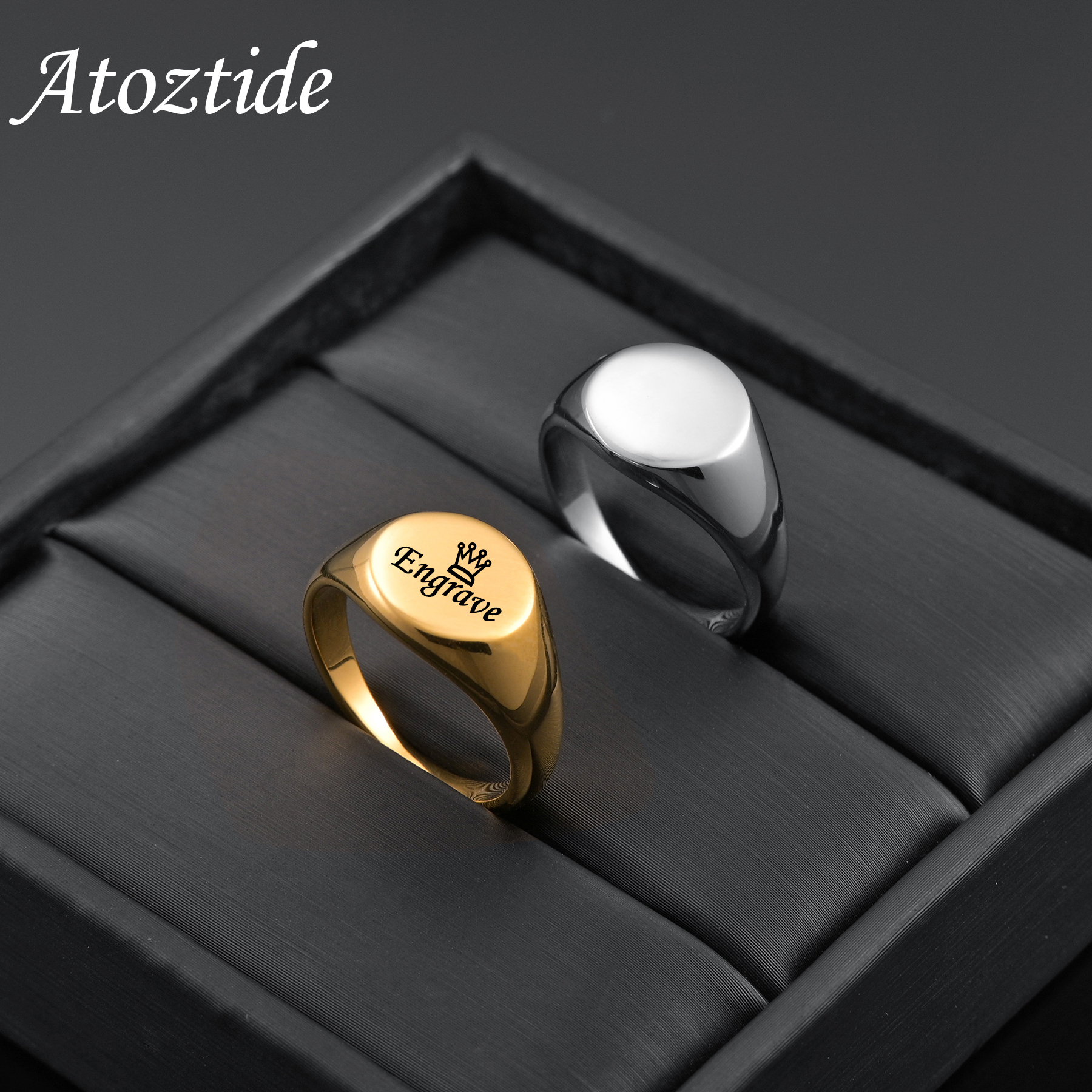 Embroidery Alphabet - Atoztide Custom Engraved Ring Stainless Steel