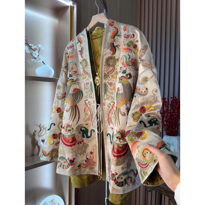 Embroidery Knit - New Chinese Style Kimono Cardigan Jacket