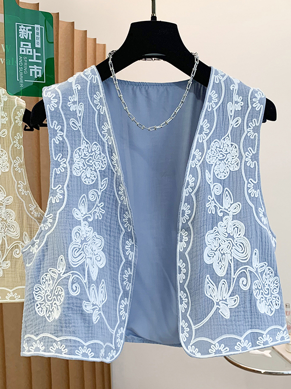 Embroidery Vest - n Sle Heavy Embroidery Travel Open