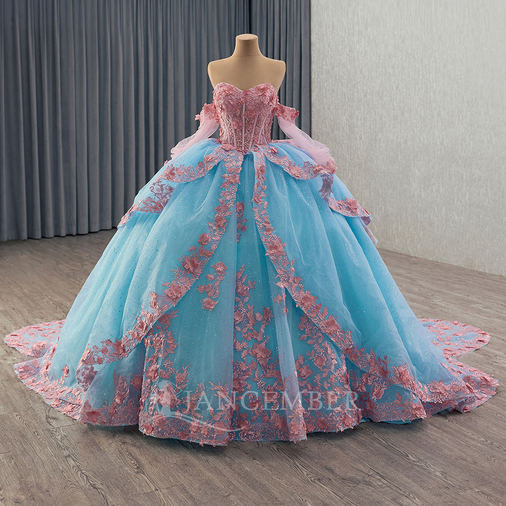 Embroidery Organza - Shinny Bow Quinceanera Dress Princess Appliques