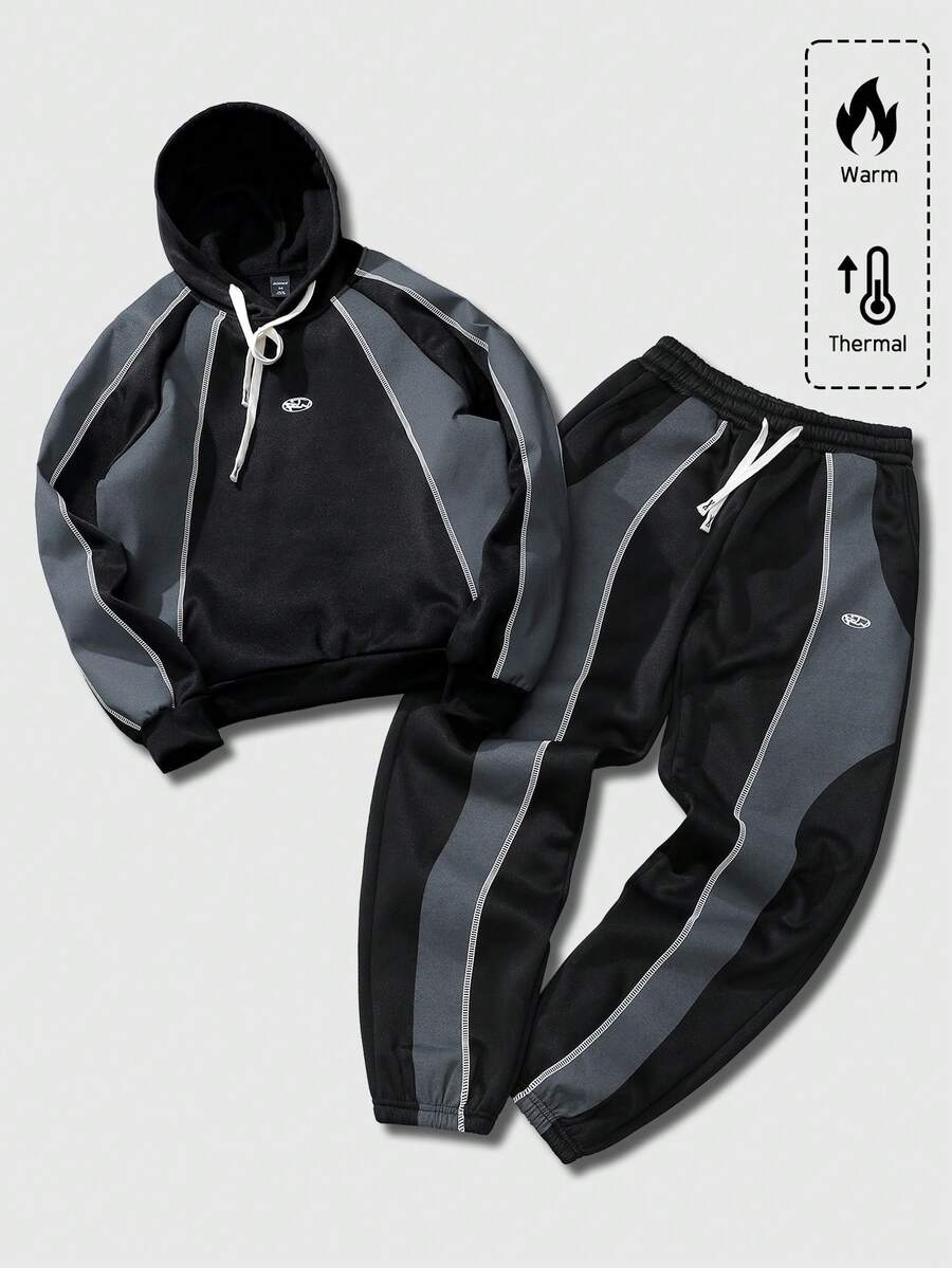Embroidery Knit - Mens Thermal Hoodie And Pants Set