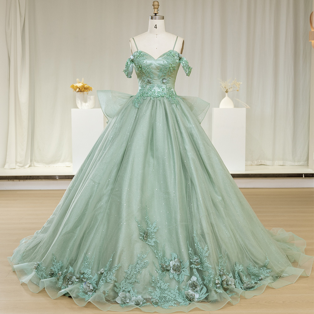Embroidery Organza - Green 2024 Quinceanera Dresses Lace Appliques