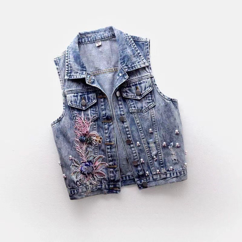 Denim Vest Coat Women Sleevele – Embroidery Vest Bewertung und Preis