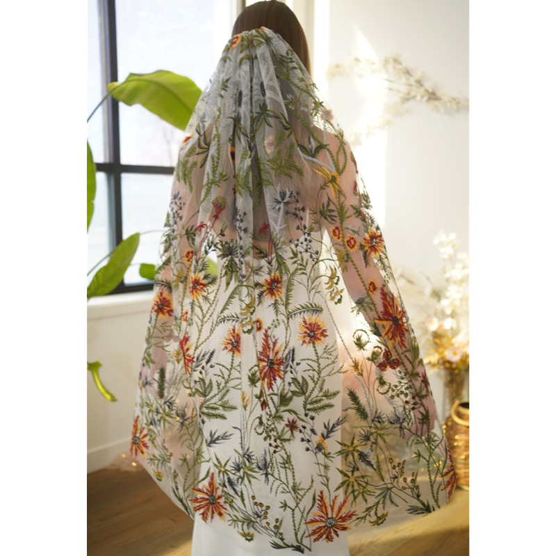 Floral Bridal Wedding Veils Wi – Embroidery Yellow Flower Bewertung und Preis