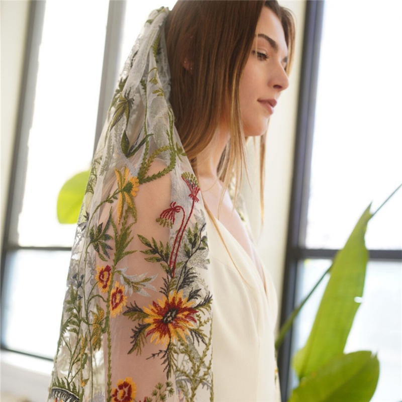 Floral Bridal Wedding Veils Wi – Embroidery Yellow Flower Bewertung und Preis