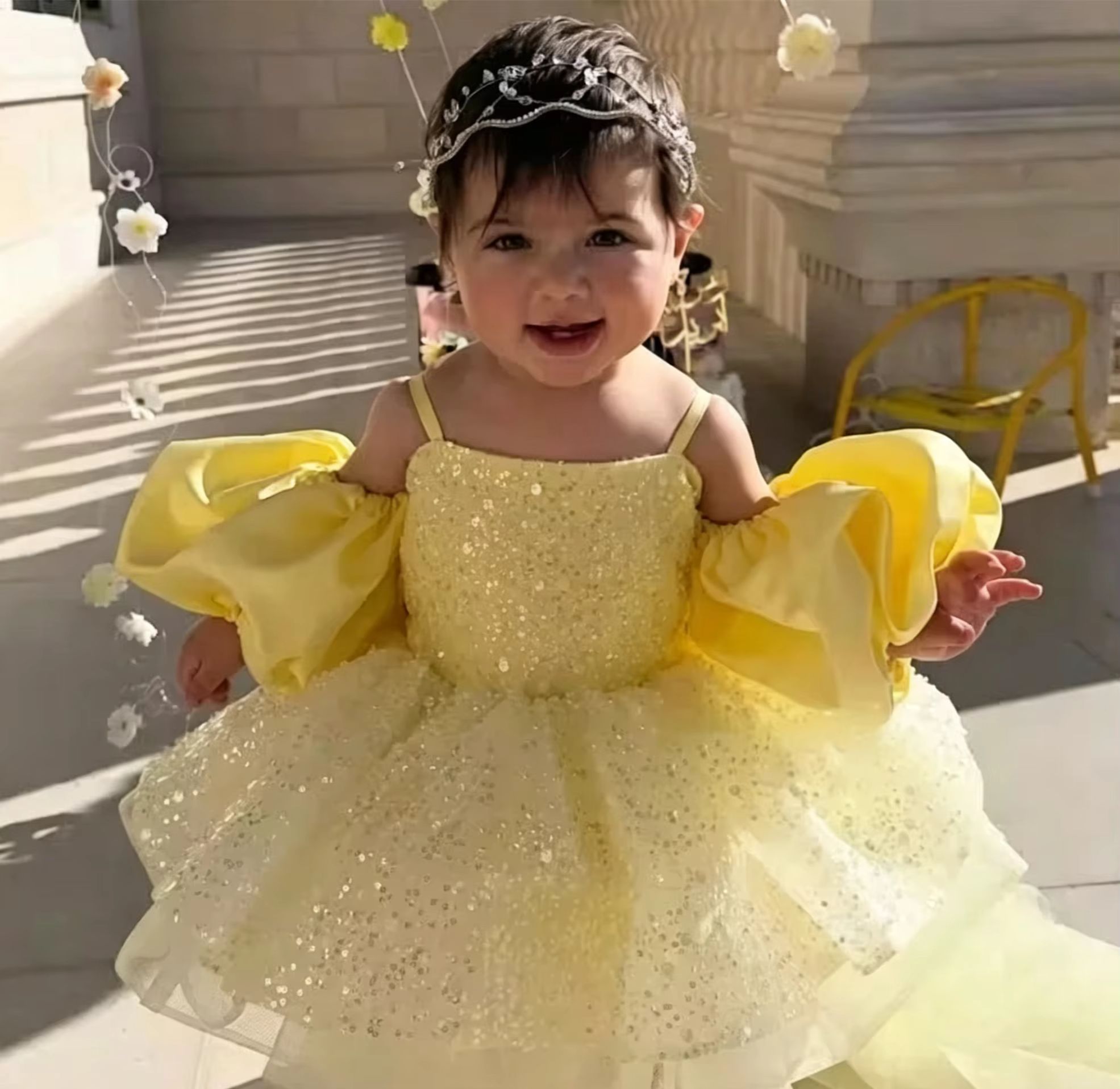 Cute Yellow Flower Girl Dresse – Embroidery Yellow Flower Bewertung und Preis
