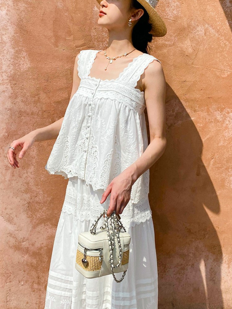Bohemian White Square-neck Ves – Embroidery Vest Bewertung und Preis