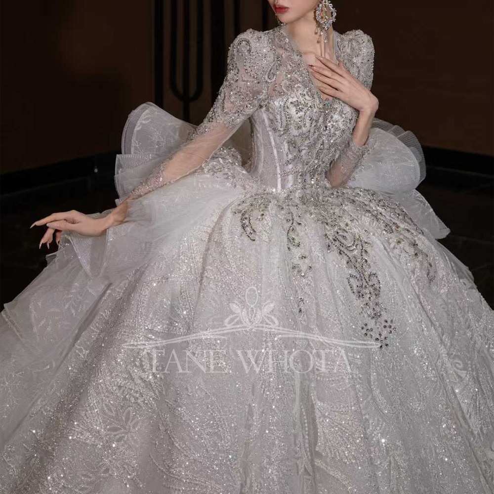 Luxury V Neck Wedding Dress Lo – Embroidery Organza Bewertung und Preis