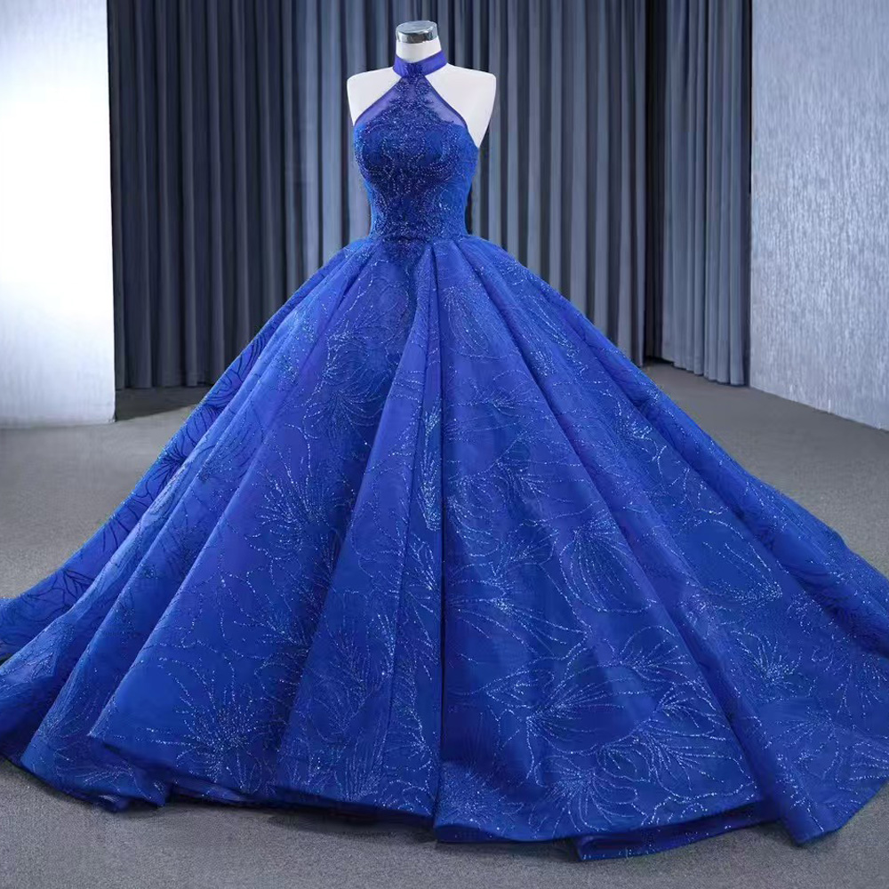 Blue Halter Sleeveless Evening – Embroidery Organza Bewertung und Preis