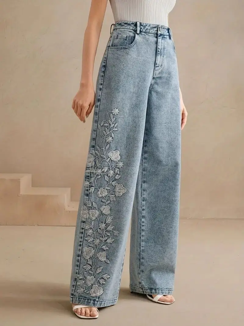Women's plus Size Y2K Straight – Embroidery Jeans Bewertung und Preis