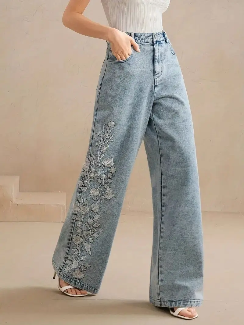 Women's plus Size Y2K Straight – Embroidery Jeans Bewertung und Preis