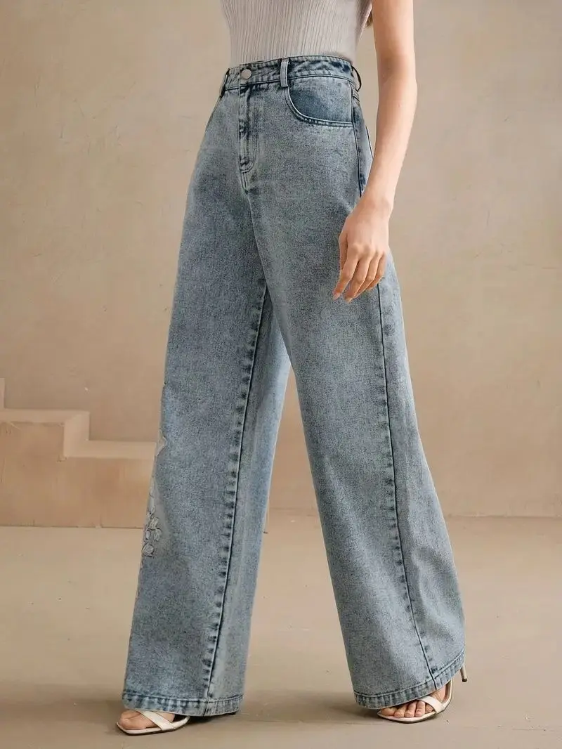 Women's plus Size Y2K Straight – Embroidery Jeans Bewertung und Preis
