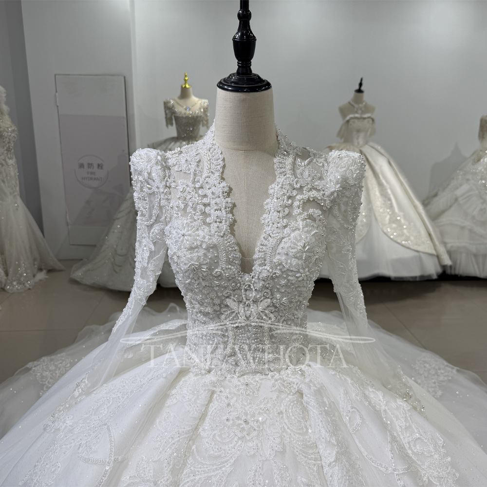 Long Sleeve Beaded Bridal Wedd – Embroidery Organza Bewertung und Preis