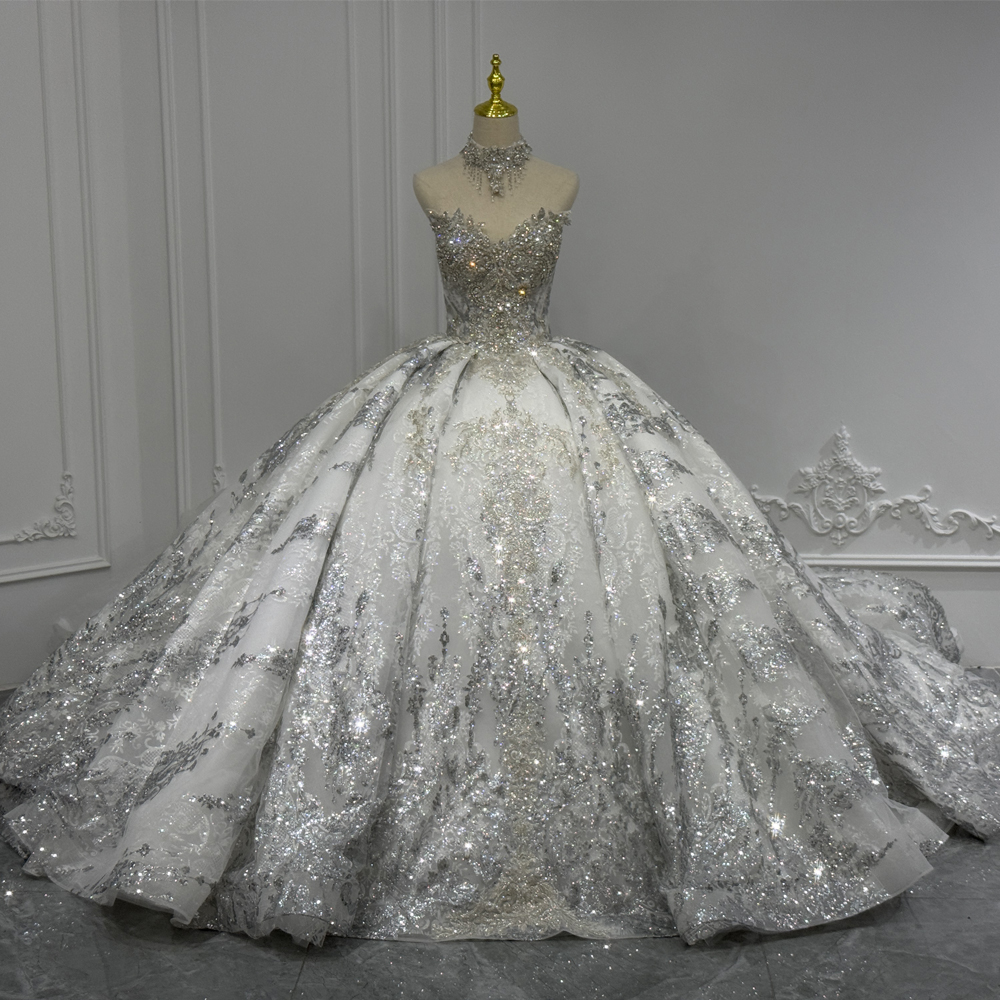 Luxury Silver Wedding Dress wi – Embroidery Organza Bewertung und Preis