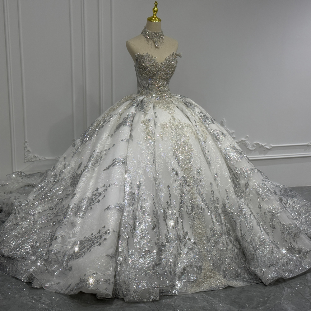Luxury Silver Wedding Dress wi – Embroidery Organza Bewertung und Preis