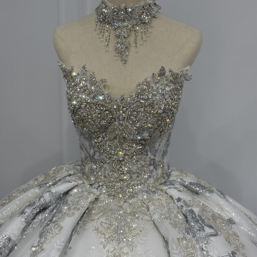 Luxury Silver Wedding Dress wi – Embroidery Organza Bewertung und Preis