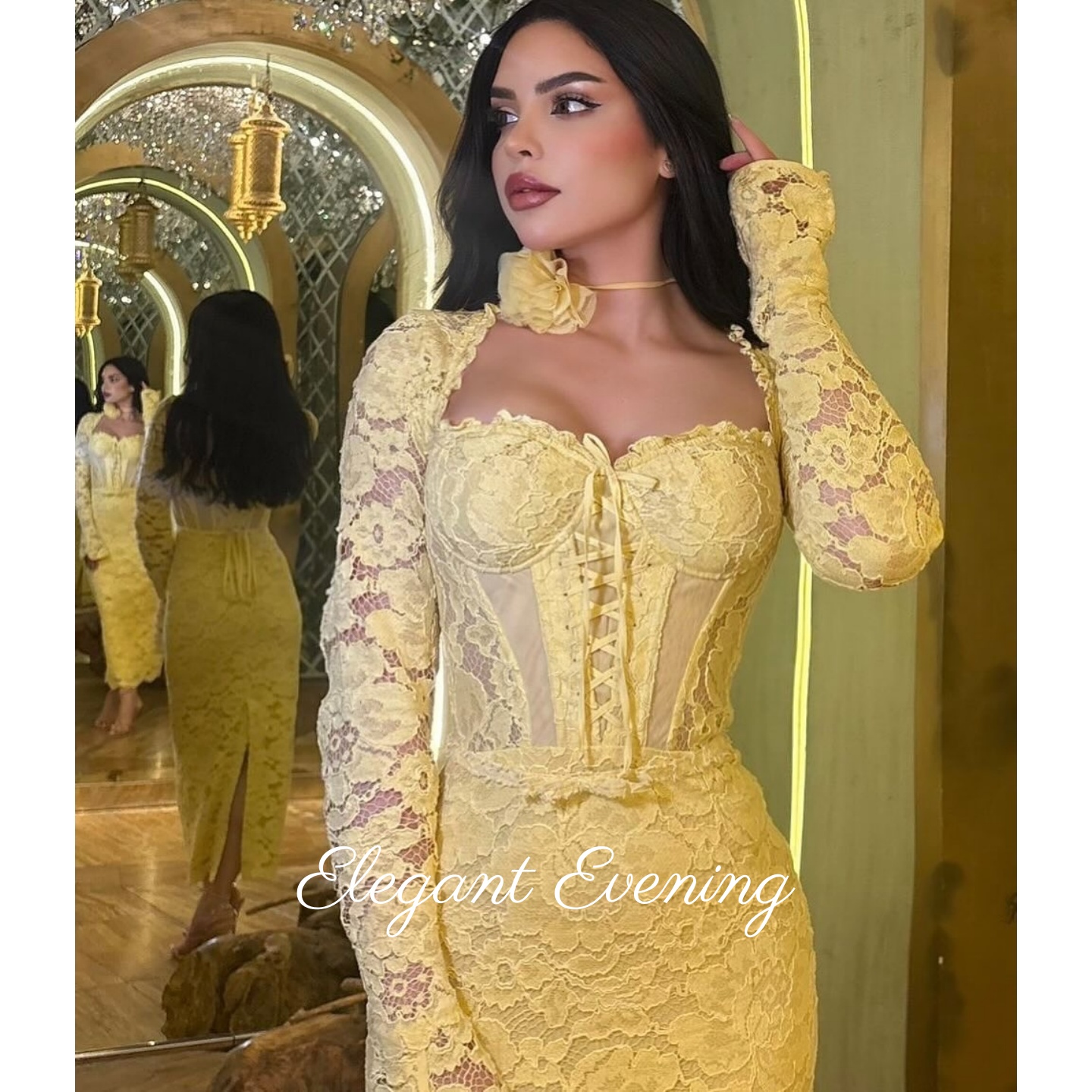 Yellow Lace Prom Dress Mermaid – Embroidery Yellow Flower Bewertung und Preis